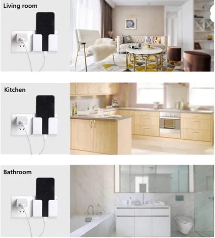 Wall-mounted phone holder with adhesive