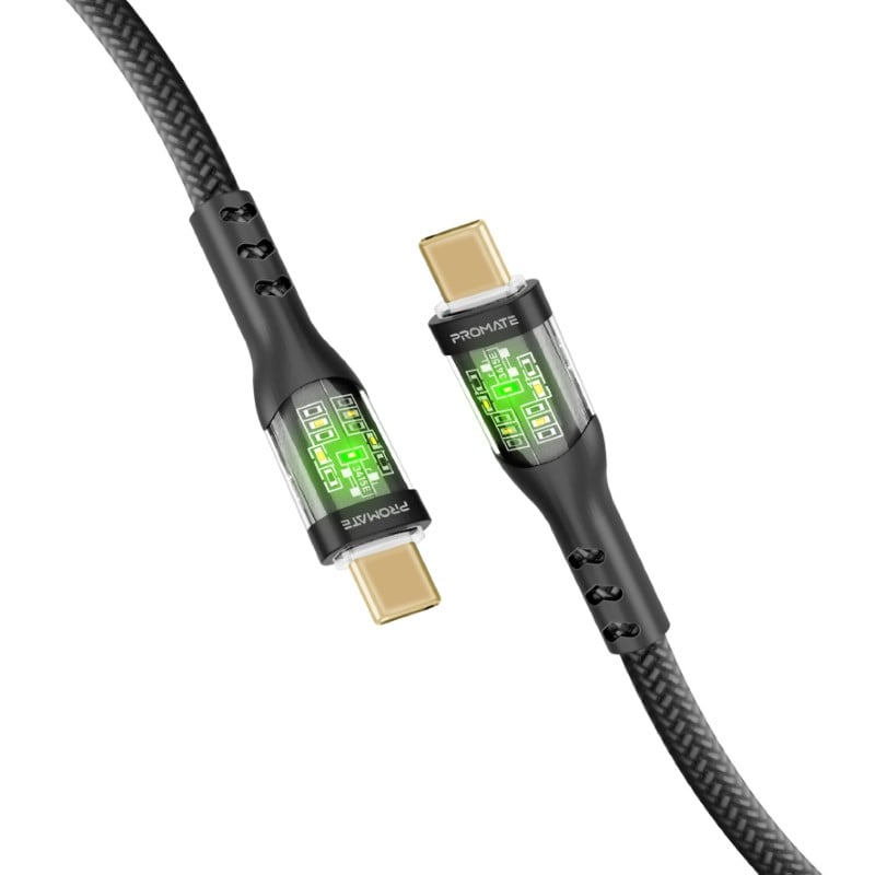 Type C super fast charging cable charges at 60 watts equipped with transparent gold-plated charging head supports data transfer and fast charging with LED light, length 1.2 meters bend resistant up to 25000 times - TransLine-CC