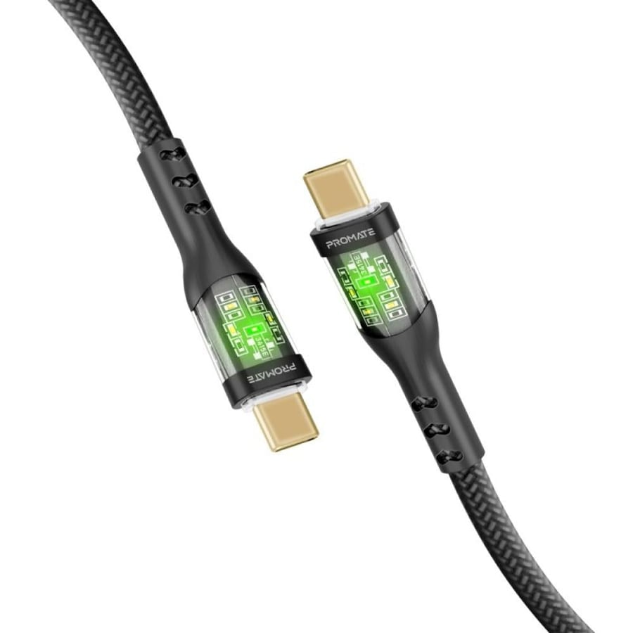 USB-C Type-C charging cable to Type-C with length 2 meters ultra high speed charges with capacity 60 watts equipped with transparent charging head and supports data transfer and fast charging with LED light bend resistant up to 25000 times with gold-plate