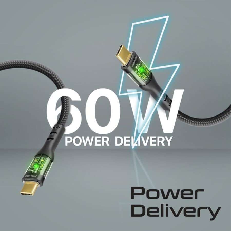 USB-C Type-C charging cable to Type-C with length 2 meters ultra high speed charges with capacity 60 watts equipped with transparent charging head and supports data transfer and fast charging with LED light bend resistant up to 25000 times with gold-plate