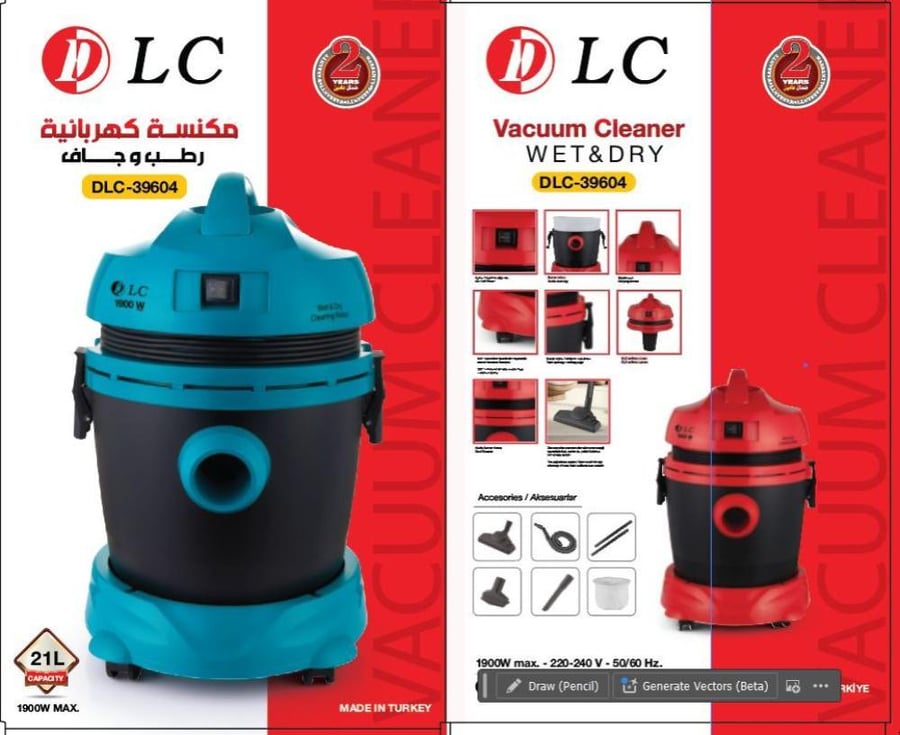 Electric vacuum cleaner wet and dry with a capacity of 21 liters and a power of 1900 watts