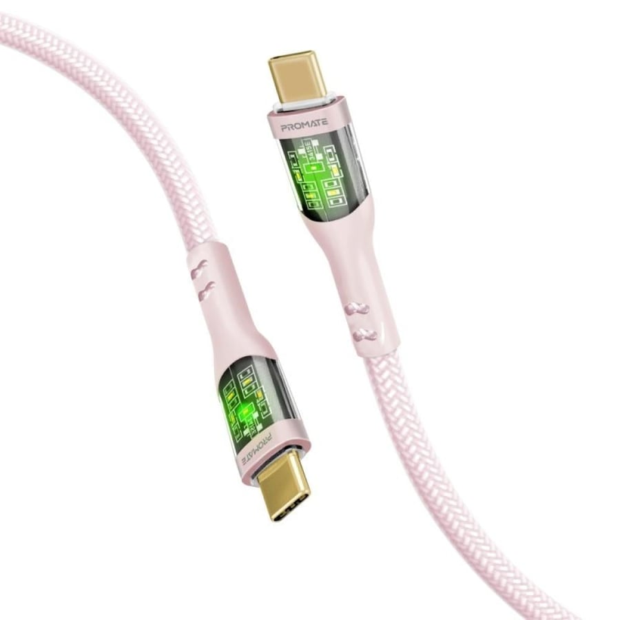 USB-C Type-C charging cable to Type-C with length 2 meters ultra high speed charges with capacity 60 watts equipped with transparent charging head and supports data transfer and fast charging with LED light bend resistant up to 25000 times with gold-plate