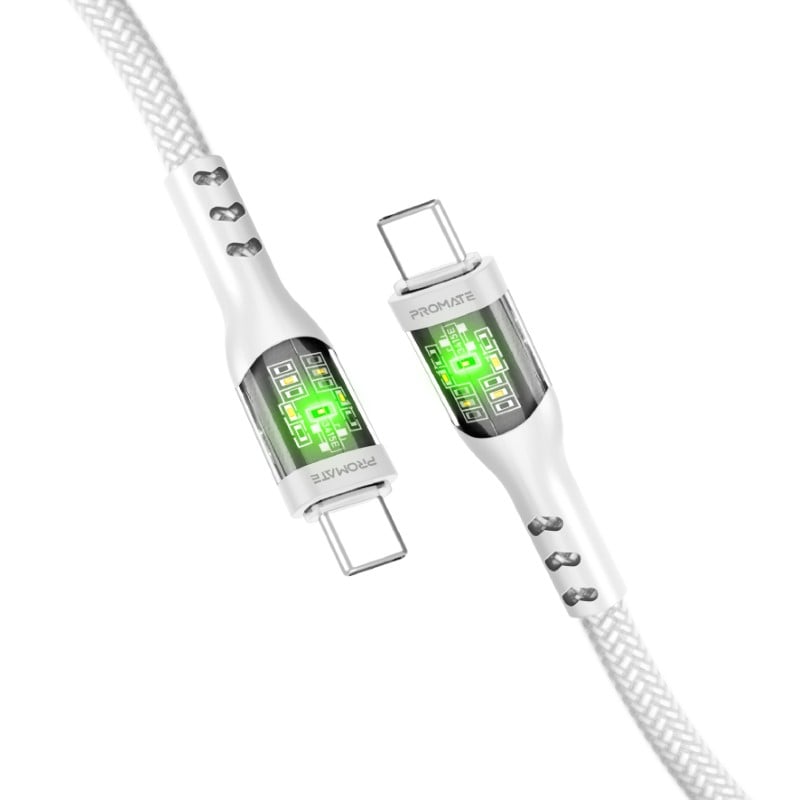 Type C super fast charging cable charges at 60 watts equipped with transparent gold-plated charging head supports data transfer and fast charging with LED light, length 1.2 meters bend resistant up to 25000 times - TransLine-CC