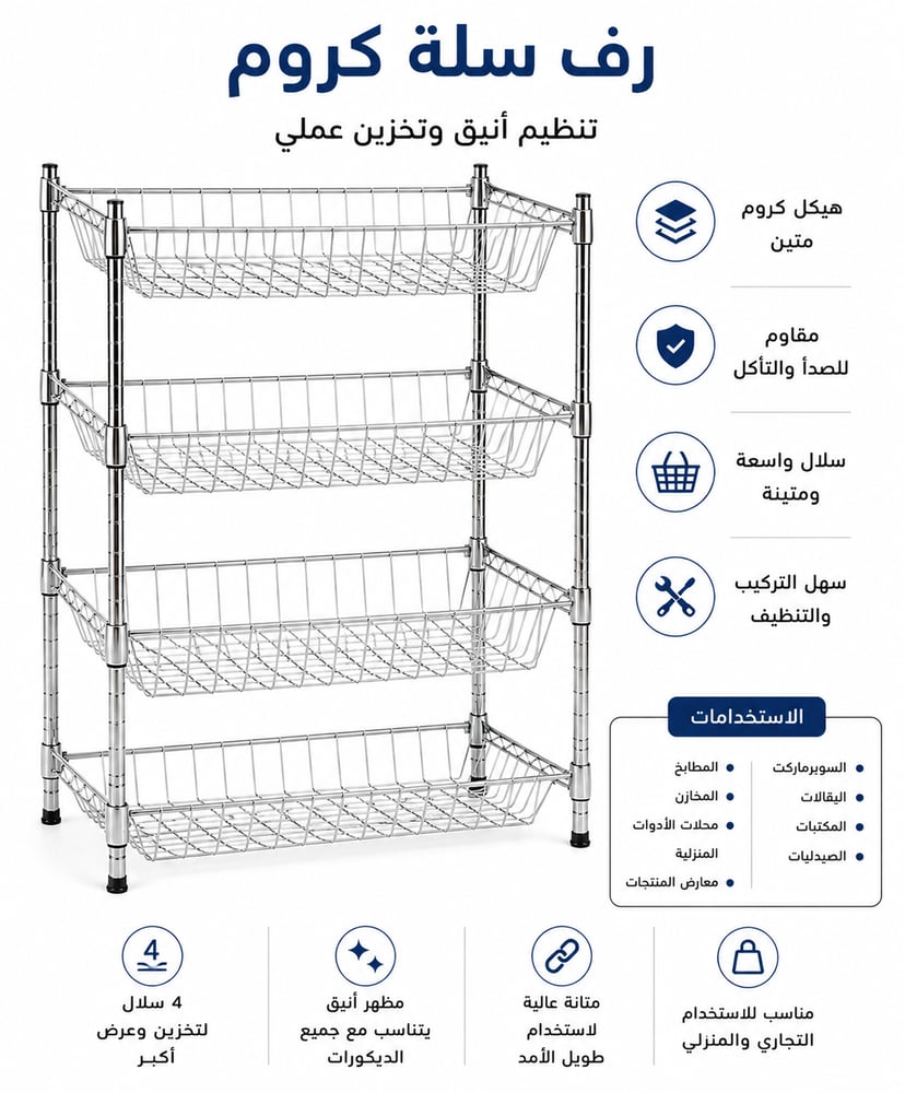 رف سلة كروم