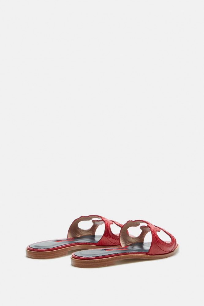 INITIALS INSIGNIA CUTOUT LEATHER SLIDES