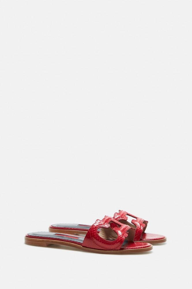 INITIALS INSIGNIA CUTOUT LEATHER SLIDES