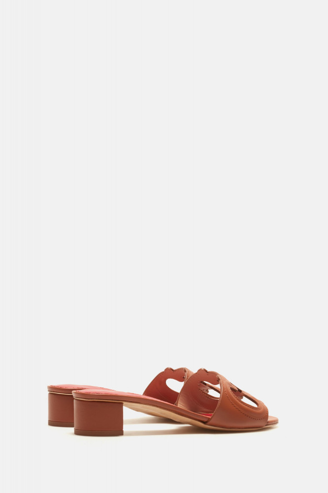 INITIALS INSIGNIA CUTOUT LEATHER HEELS