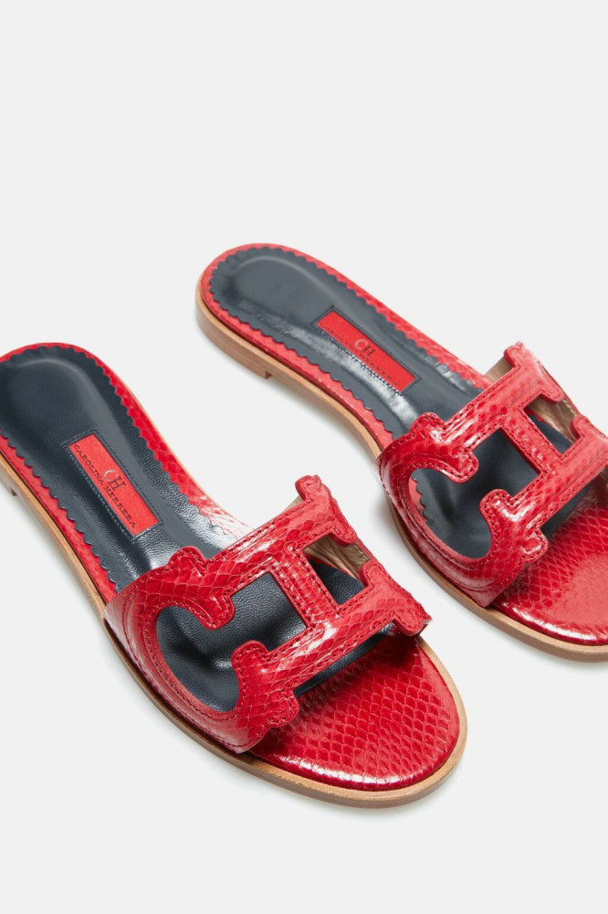 INITIALS INSIGNIA CUTOUT LEATHER SLIDES
