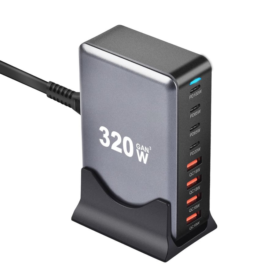320 واط GaN شاحن USB C سريع سطح المكتب 8-port USB نوع C PD شاحن شحن سريع 3.0 USB نوع C شاحن سريع آيفون 15 14 سامسونج