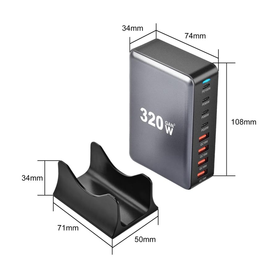 320 واط GaN شاحن USB C سريع سطح المكتب 8-port USB نوع C PD شاحن شحن سريع 3.0 USB نوع C شاحن سريع آيفون 15 14 سامسونج