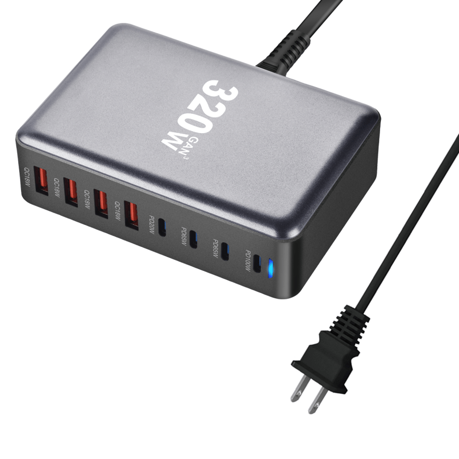 320 واط GaN شاحن USB C سريع سطح المكتب 8-port USB نوع C PD شاحن شحن سريع 3.0 USB نوع C شاحن سريع آيفون 15 14 سامسونج
