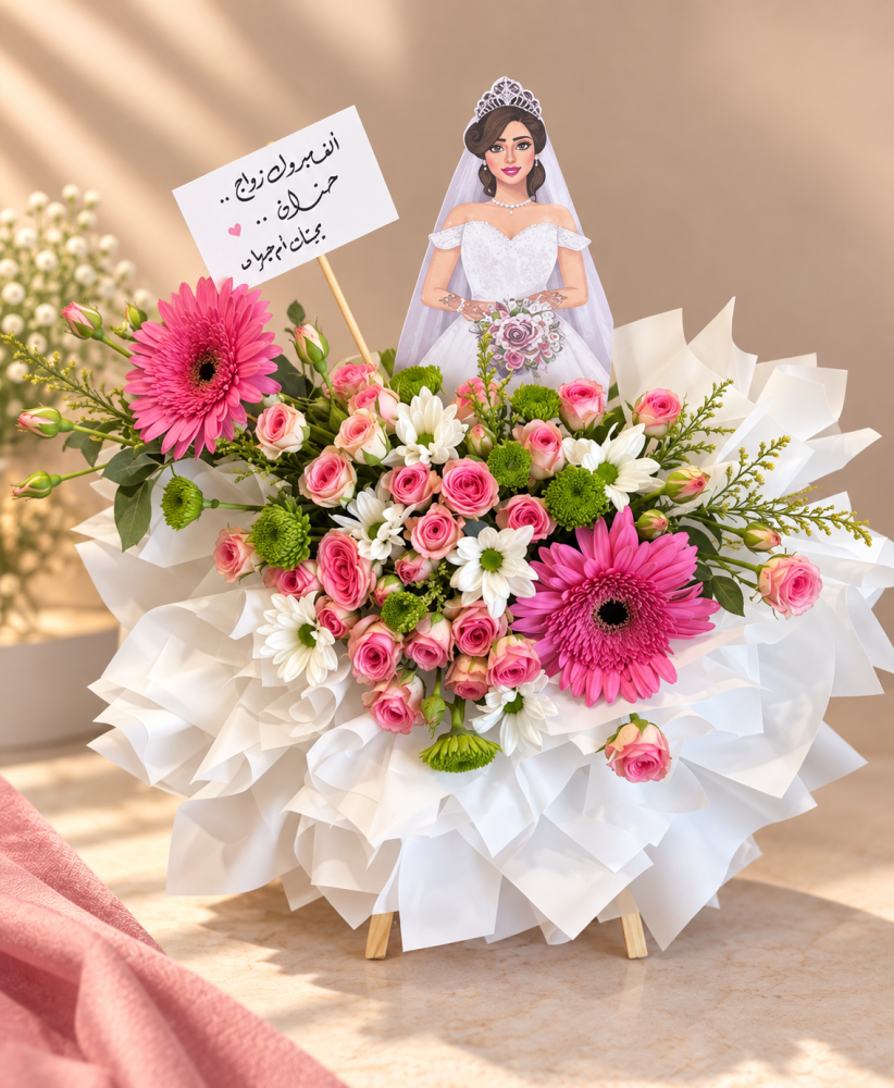بوكيه ورد على شكل فستان عروس | هدية زواج أنيقه