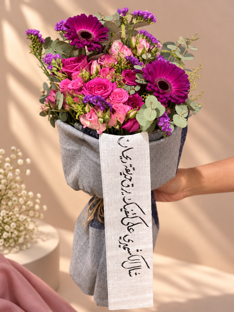 بوكيه ورد مع شال كشميري فاخر – هدية أنيقه