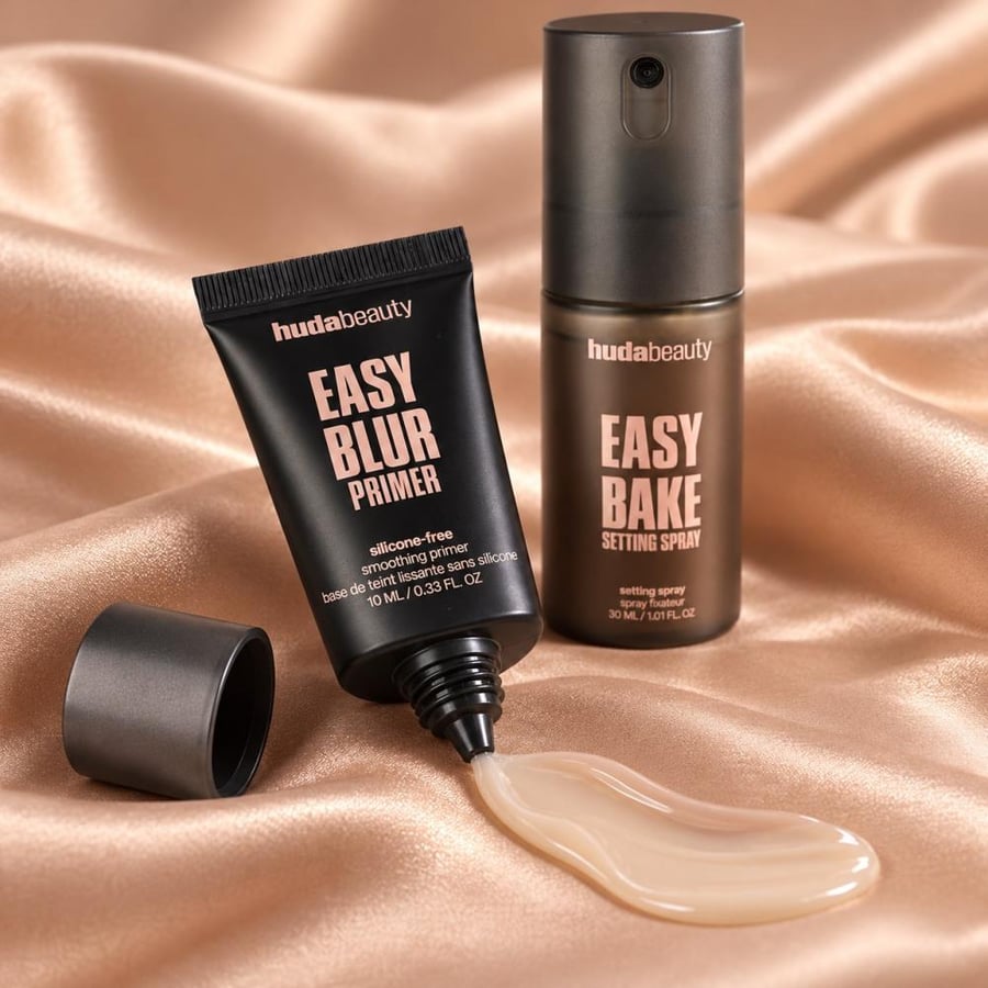 قوام مجموعة برايمر ومثبت Huda Beauty Blur Set Duo عن قرب
