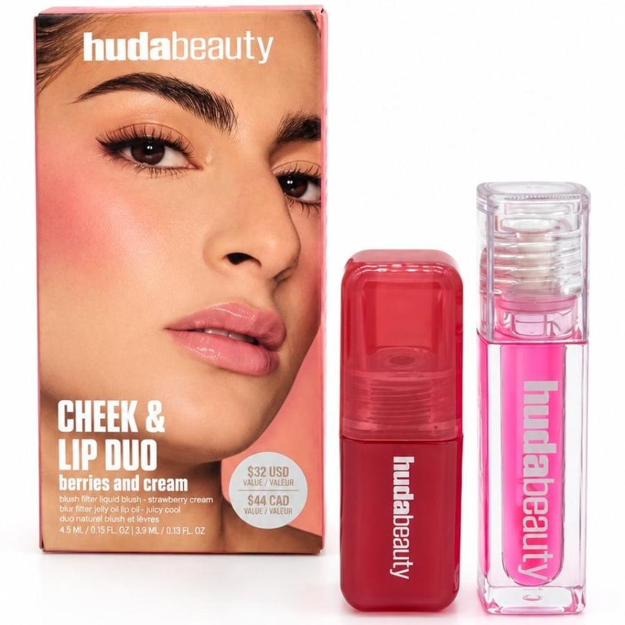 مجموعة خدود وشفاه Huda Beauty Cheek Lip Duo مع العلبة