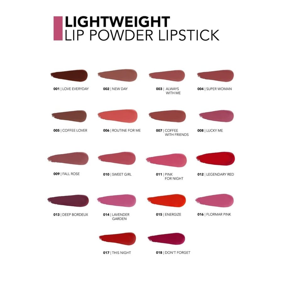 درجات روج مطفي Flormar Lightweight Lip Powder