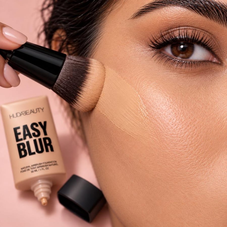 طريقة استخدام كريم أساس Huda Beauty Easy Blur بالفرشاة