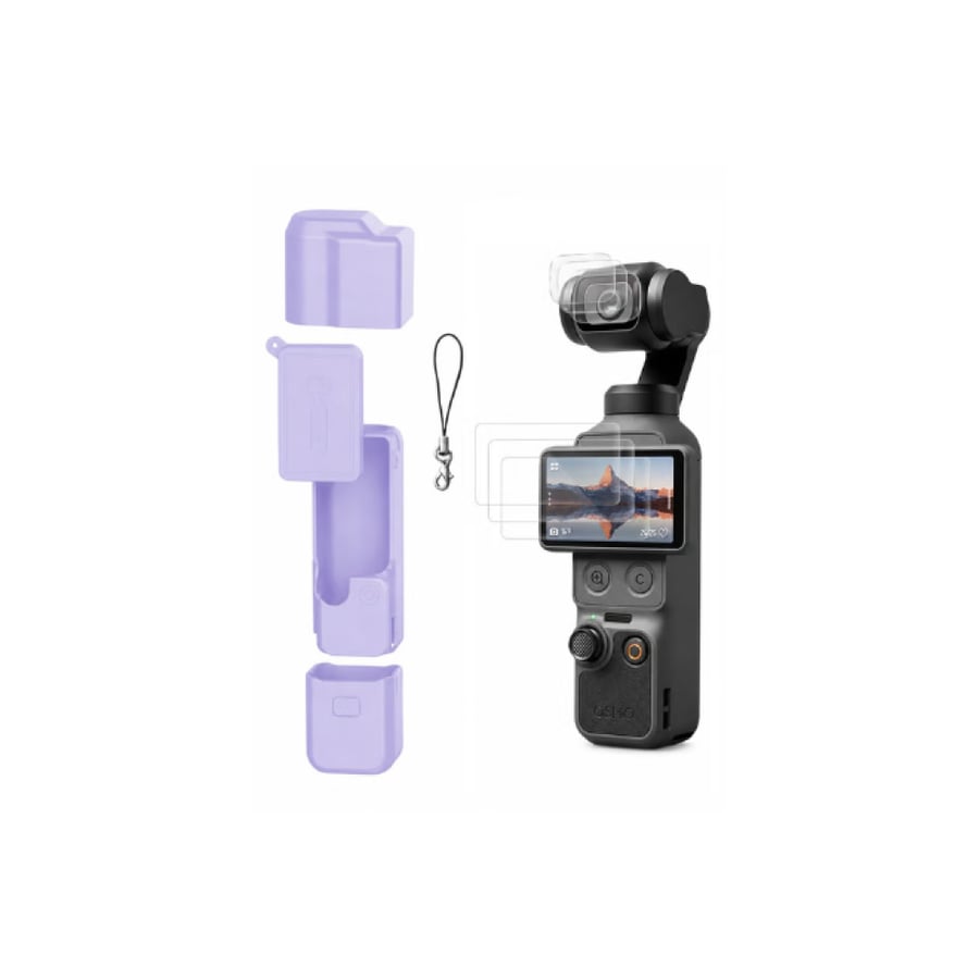 كفر حماية سيليكون لكاميرا DJI Osmo Pocket 4 مع استكر للشاشة والعدسة - بنفسجي