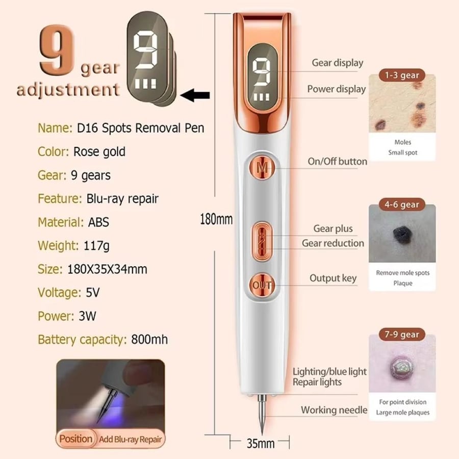 قلم إزالة الوشم بالليزر USB للعناية بالبشرة، مزيل الشامات والنمش والبقع والثآليل والبقع الداكنة، قلم بلازما للعناية بالجمال