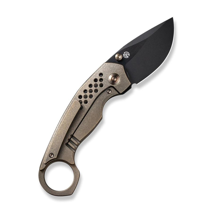 سكين WE KNIFE Envisage، مقبض تيتانيوم برونزي - نصل CPM 20CV بتشطيب مزدوج (ستونووش وحواف مصقولة سوداء)