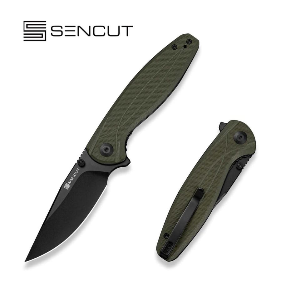 سكين SENCUT Vyrce، مقبض G10 أخضر عسكري - نصل D2 أسود
