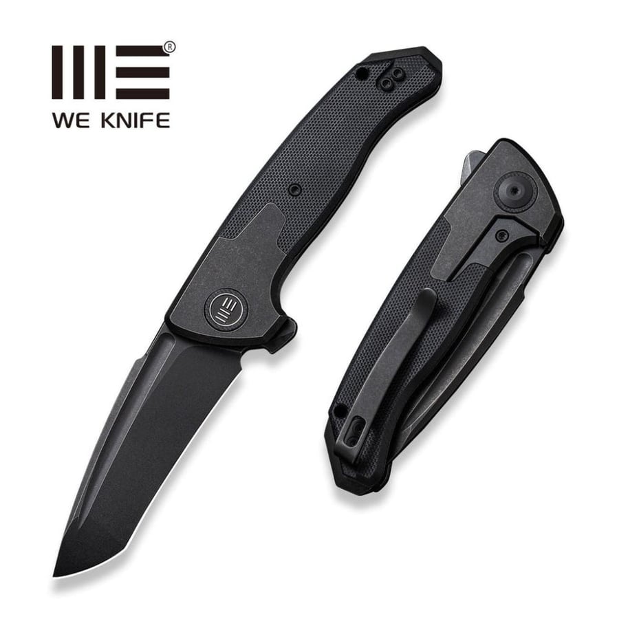 سكين WE KNIFE Press Check، مقبض تيتانيوم أسود بتطعيمة G10 سوداء - نصل تانتو CPM 20CV ستونووش أسود