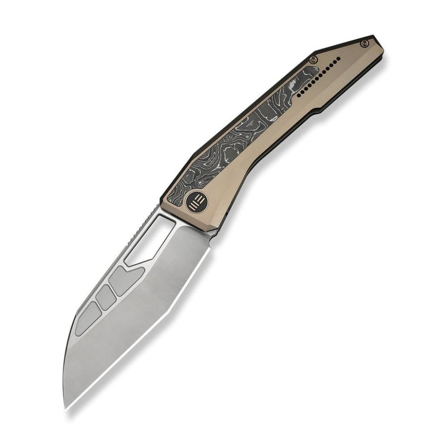 سكين WE KNIFE Inceptus، مقبض تيتانيوم شمبانيا بتطعيمة ألياف كربون برقائق ألمنيوم - نصل Bohler M390 ساتان
