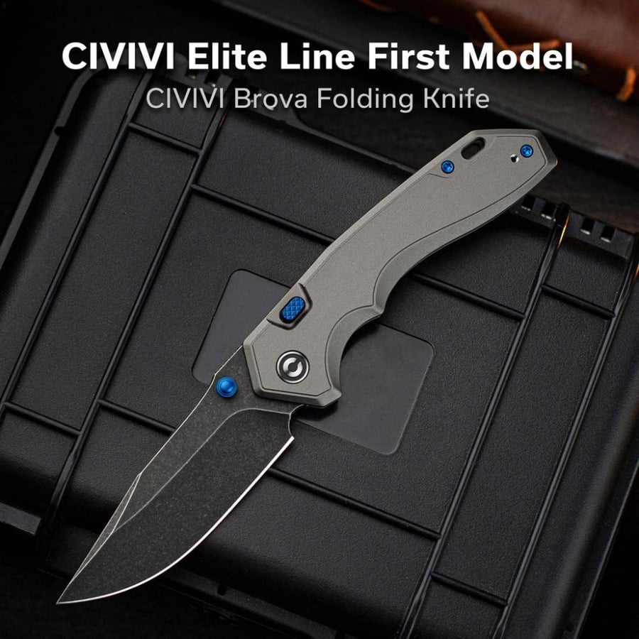سكين CIVIVI Elite Brova، مقبض ألمنيوم رمادي - نصل CPM S35VN ستونووش أسود