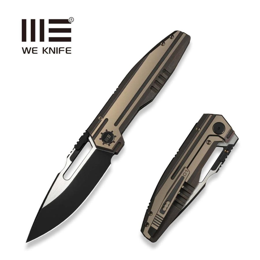 سكين WE KNIFE Reveille، مقبض تيتانيوم برونزي - نصل Bohler M390 ستونووش أسود وساتان مسطح (إصدار محدود 200 قطعة)
