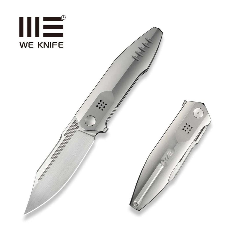 سكين WE KNIFE Flight Line، مقبض تيتانيوم مصقول برمل زجاجي - نصل Bohler M390 ساتان مصقول يدويًا (إصدار محدود 210 قطعة)
