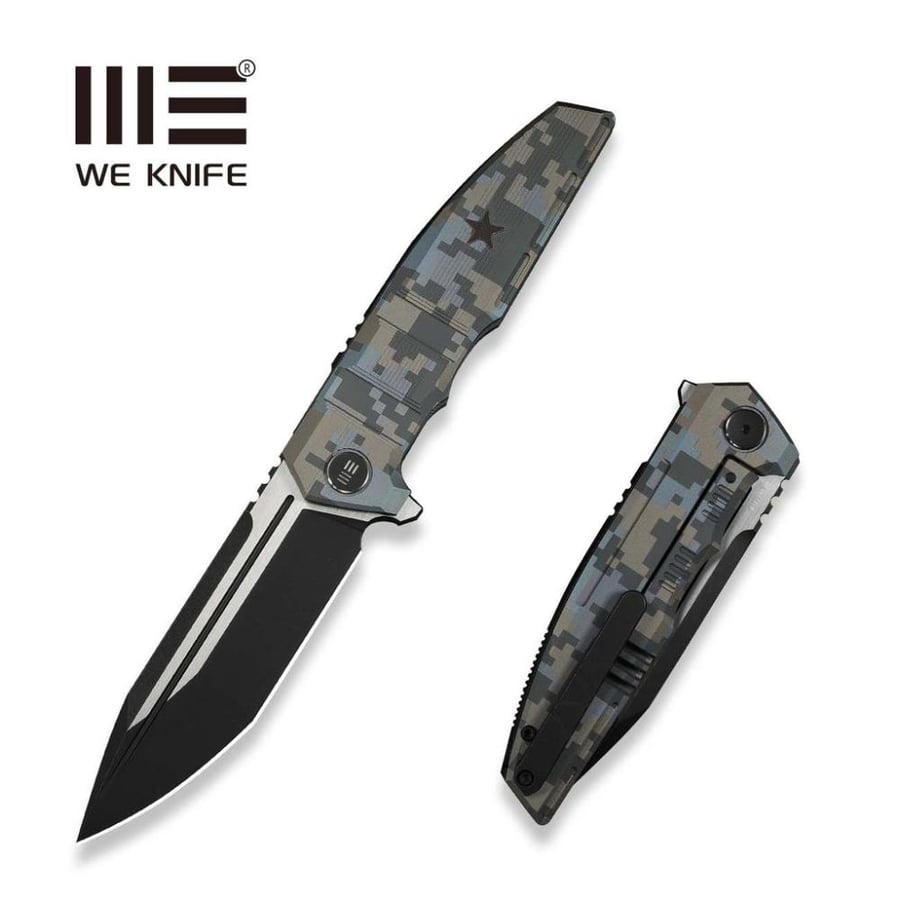 سكين WE KNIFE Breach، مقبض تيتانيوم بنقشة بكسل - نصل Bohler M390 ستونووش أسود وساتان مسطح (إصدار محدود 210 قطعة)