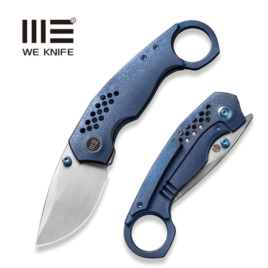سكين WE KNIFE Envisage، مقبض تيتانيوم أزرق - نصل CPM 20CV ساتان مصقول يدويًا