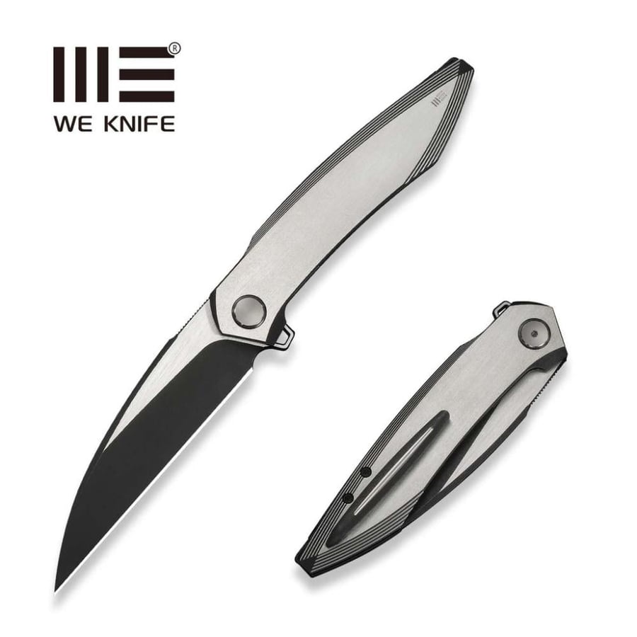 سكين WE KNIFE Fluxor، مقبض تيتانيوم ساتان وأسود - نصل Bohler M390 ستونووش أسود وساتان مسطح