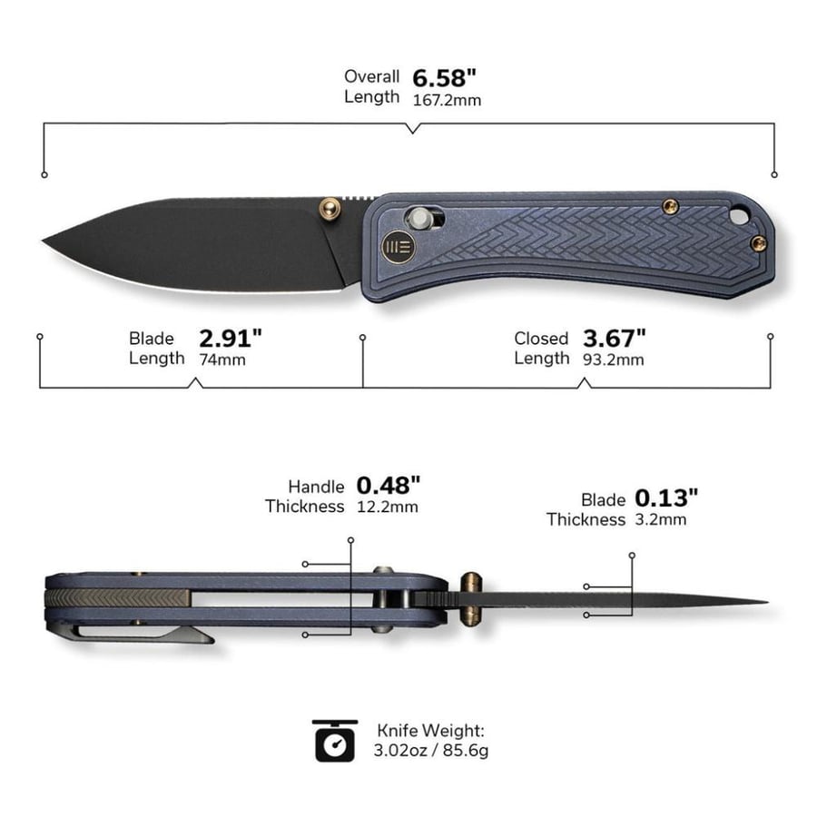 سكين WE KNIFE Bougie Banter، مقبض تيتانيوم أزرق بتصميم أرت ديكو - نصل CPM S45VN ستونووش أسود