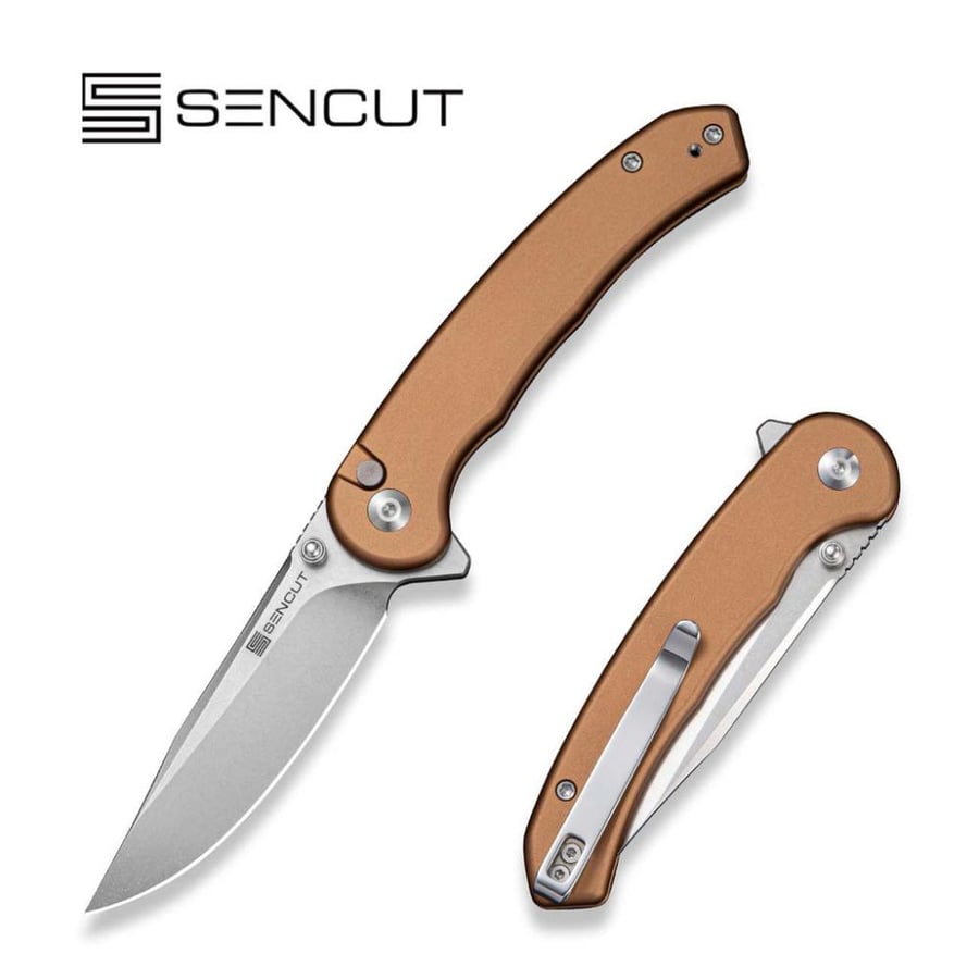 سكين SENCUT Ingot، مقبض ألمنيوم بني كايوتي - نصل D2 ستونووش