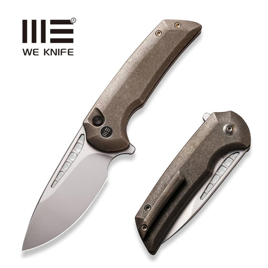سكين WE KNIFE Mini Malice، مقبض تيتانيوم برونزي - نصل CPM 20CV برمل زجاجي فضي