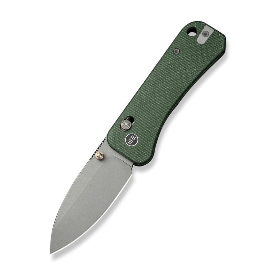 سكين WE KNIFE Banter 2، مقبض مايكارتا قماشية خضراء - نصل CPM S35VN ستونووش رمادي