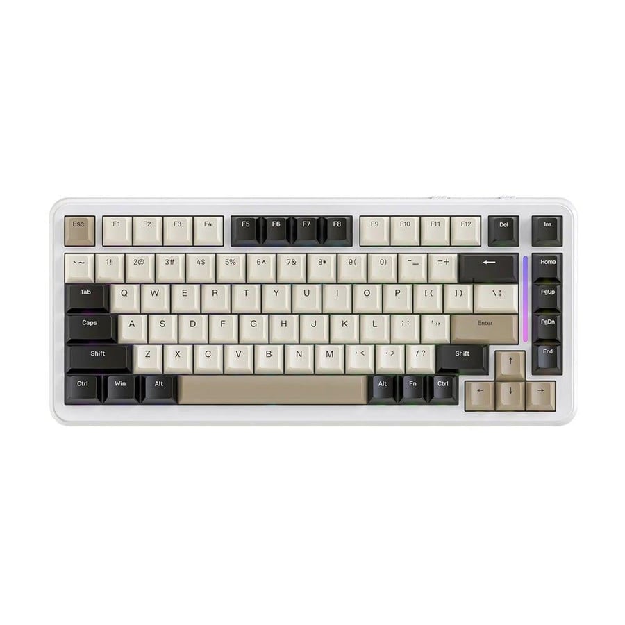 اتاك شارك m86 لوحة مفاتيح ألعاب ميكانيكية لاسلكية 75% بإضاءة rgb، اتصال ثلاثي، تصميم gasket، أغطية مفاتيح pbt بطباعة جانبية، مفاتيح blueberry، إنجليزي، أبيض