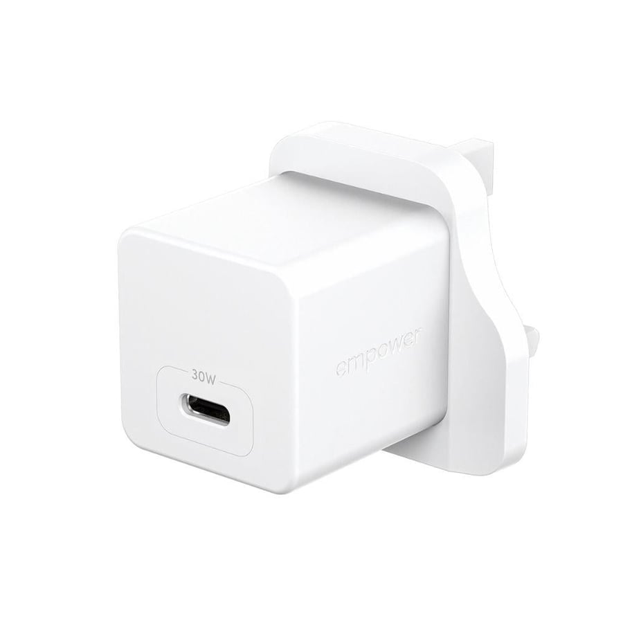 امباور شاحن empower™ by panzerglass® turbo بقدرة 30 واط بمنفذ usb-c واحد | قابس بريطاني | أبيض فضي