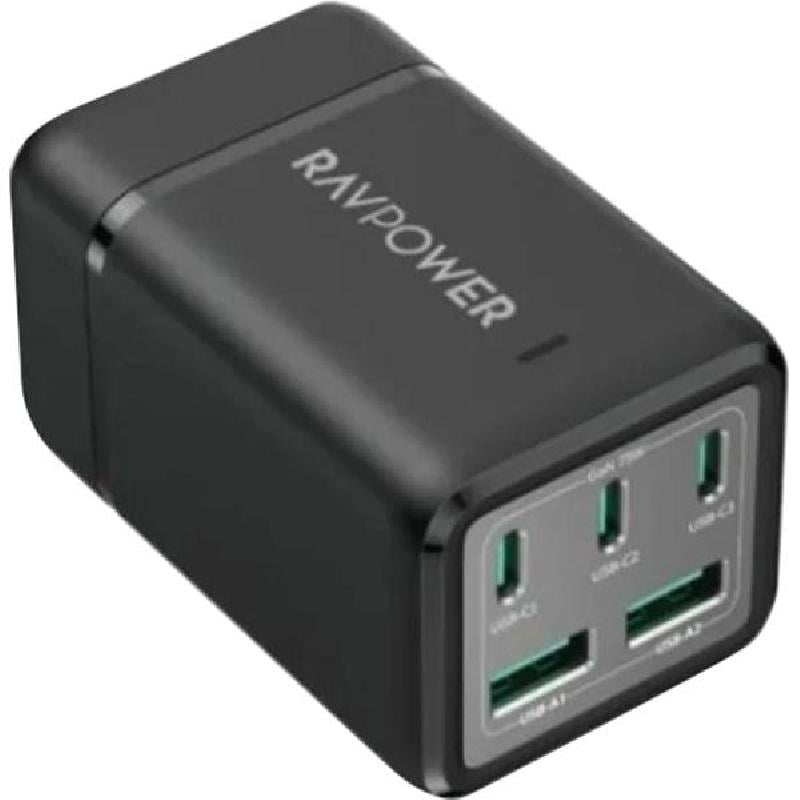 شاحن جداري RAVPower - 5 منافذ USB 3X USB-C 2X USB اسود