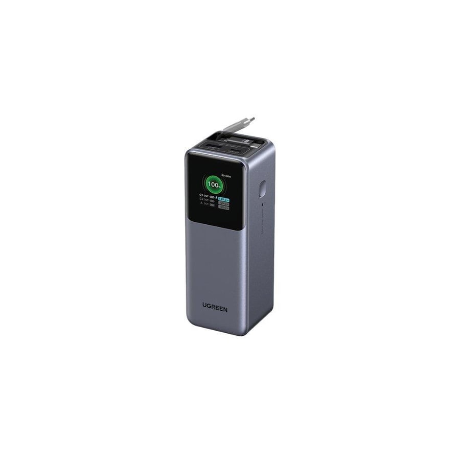 يوجرين شاحن متنقل يوجرين nexode بسلك قابل للسحب وبمنفذ usb-c ومنفذ usb بسعة 20000 مللي أمبير وبقوة 165 واط - رمادي