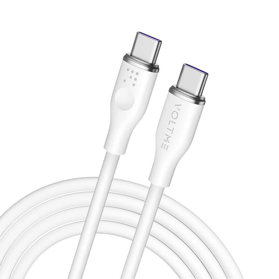 ڤولتمي سلك شاحن ڤولتمي سلسلة موس من USB-C إلى USB-C بطول 1.8 م وبقوة 100 واط - أبيض