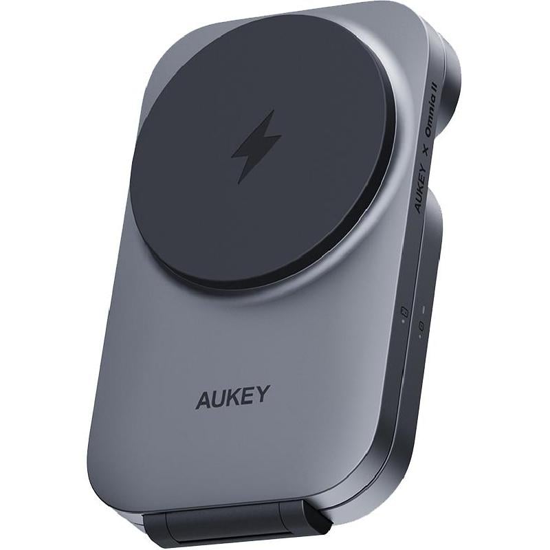 شاحن لاسلكي Aukey MagFusion - في 3 شاحن لاسلكي مغناطيسي قابل للطي 1 Qi2 رمادي