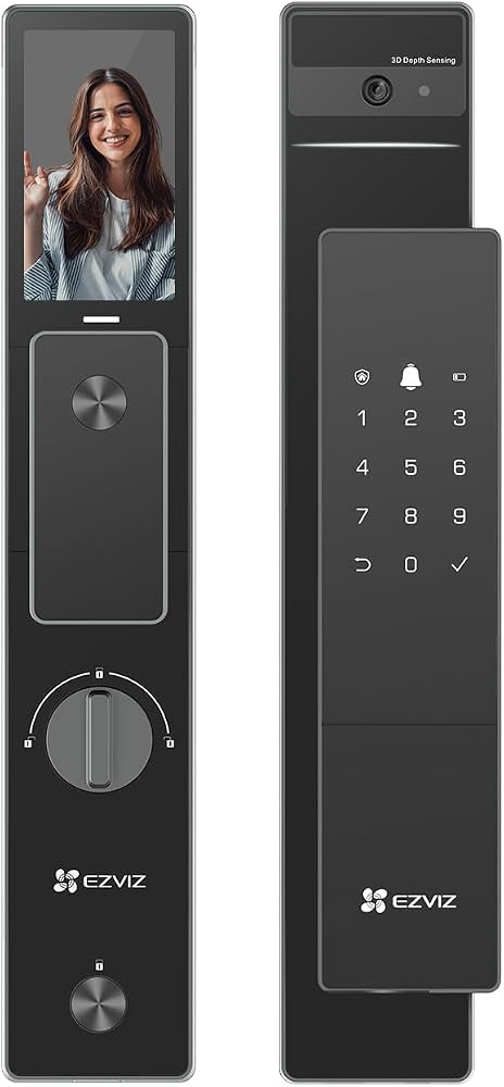 قفل باب دخول ذكي بدون مفتاح 8 في 1 DL50FVS من ازفيز، قفل باب ثلاثي الأبعاد للتعرف على الوجه، تخزين مدمج 8 جيجا بايت، رؤية ليلية بطول 2 متر، اتصال