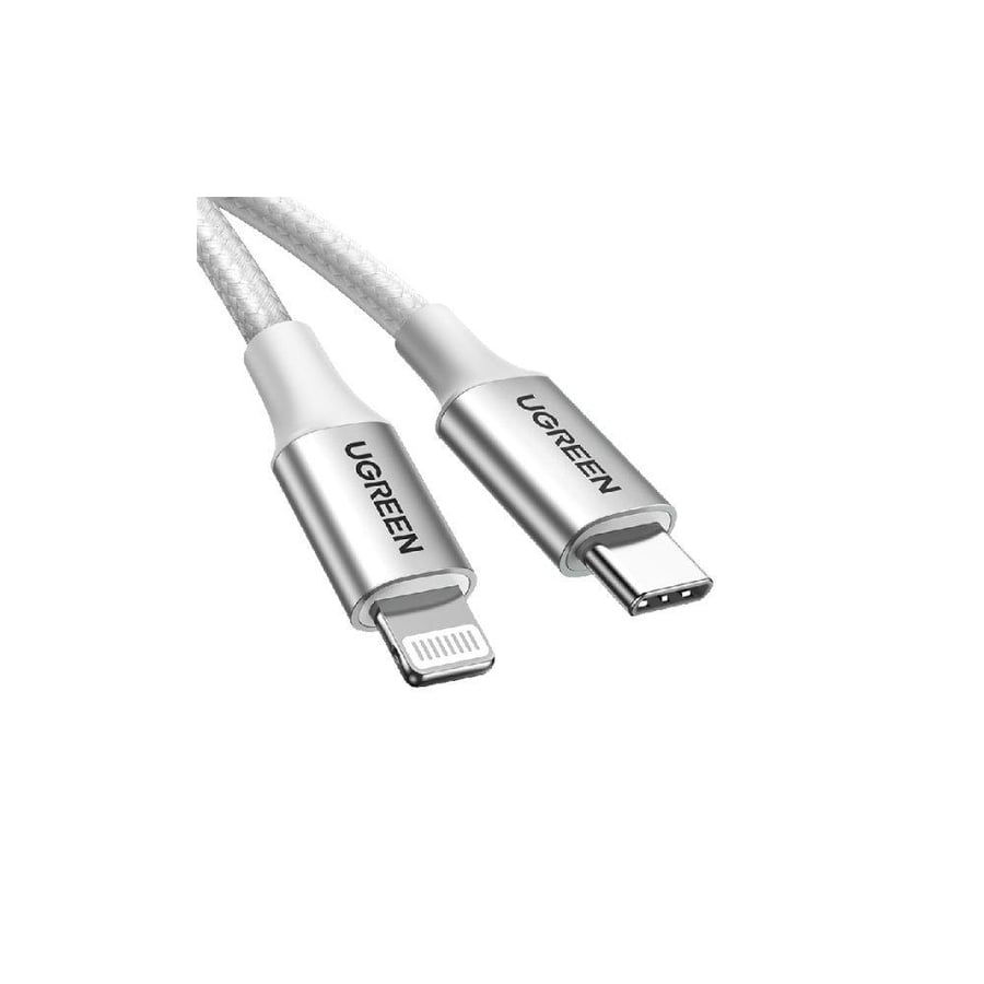 يوجرين سلك شاحن يوجرين من usb-c إلى آيفون مضفر بطول 2 م - فضي