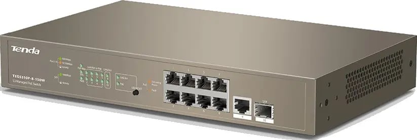 سويتش PoE Tenda TEG5310P-8-150W Layer-3 Managed PoE Switch 9PoE Ports with 1SFP