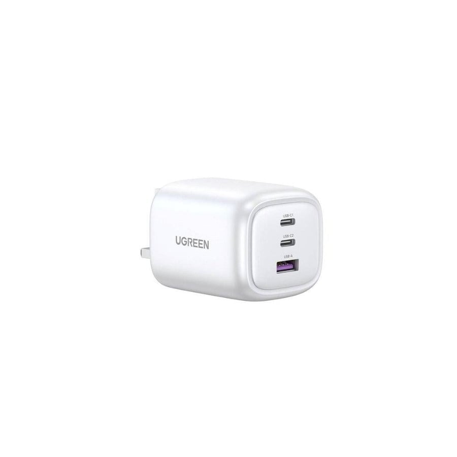 يوجرين شاحن جداري يوجرين نيكسود بتقنية gan بمنفذين usb-c ومنفذ usb بقوة 65 واط - أبيض