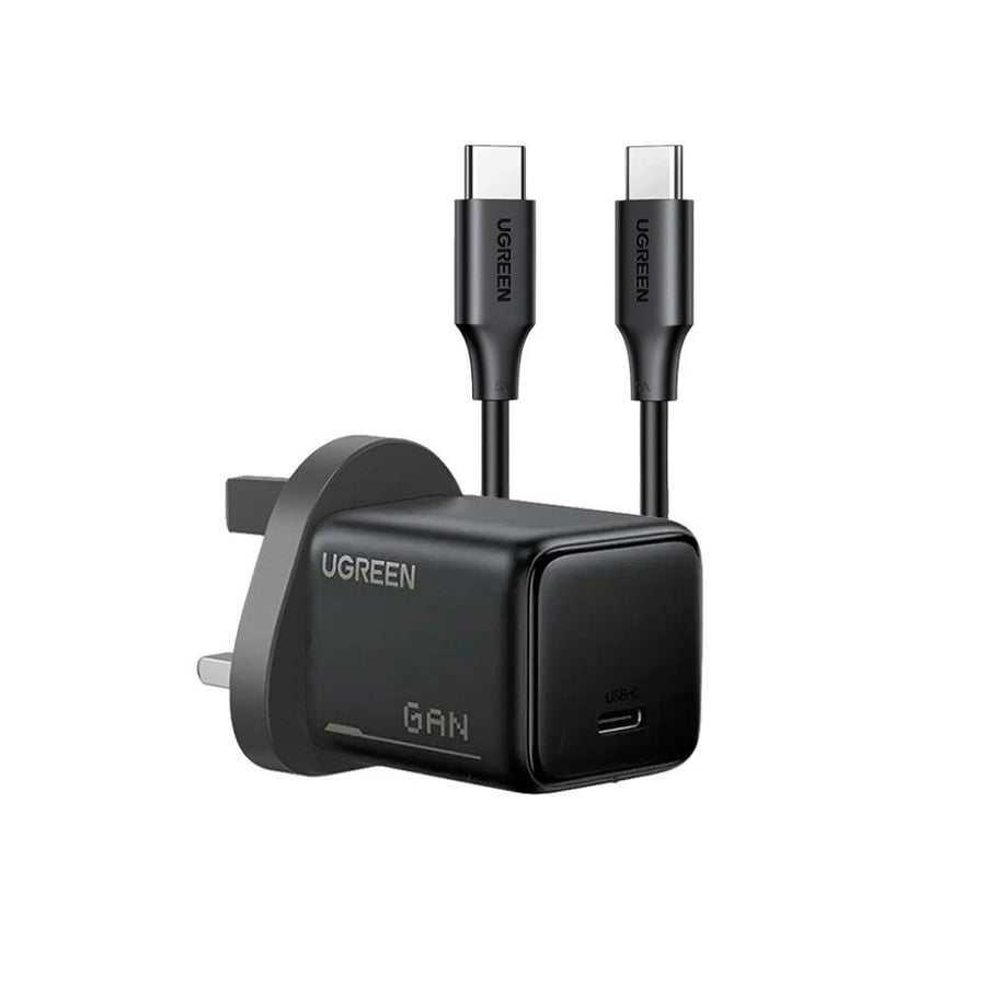 يوجرين شاحن بمنفذ usb-c بتقنية gan وبقوة 25 واط مع سلك - أسود