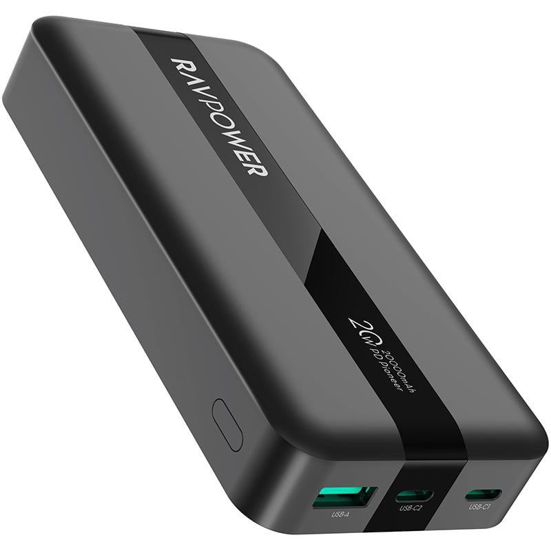 باور بانك RAVPower PD Pioneer - (1X USB/2X USB-C) 3 يو أس بي 20000 مل أمبير اسود