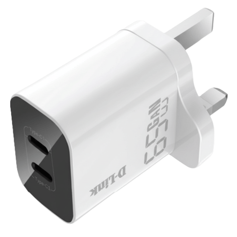 دي لينك شاحن حائطي USB من D-Link بقدرة 65 واط بتقنية GaN، شاحن سريع بأربع منافذ، USB-C PD 3.0 و USB-A QC 4.0، يشحن الماك بوك والآيفون والآيباد وسامسونج جالاكسي وأجهزة اللابتوب في نفس
